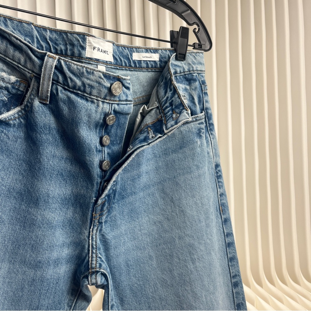 FRAME Le Slouch Women’s Light Blue Straight Jeans with Distressed Details - Picture 9 of 15